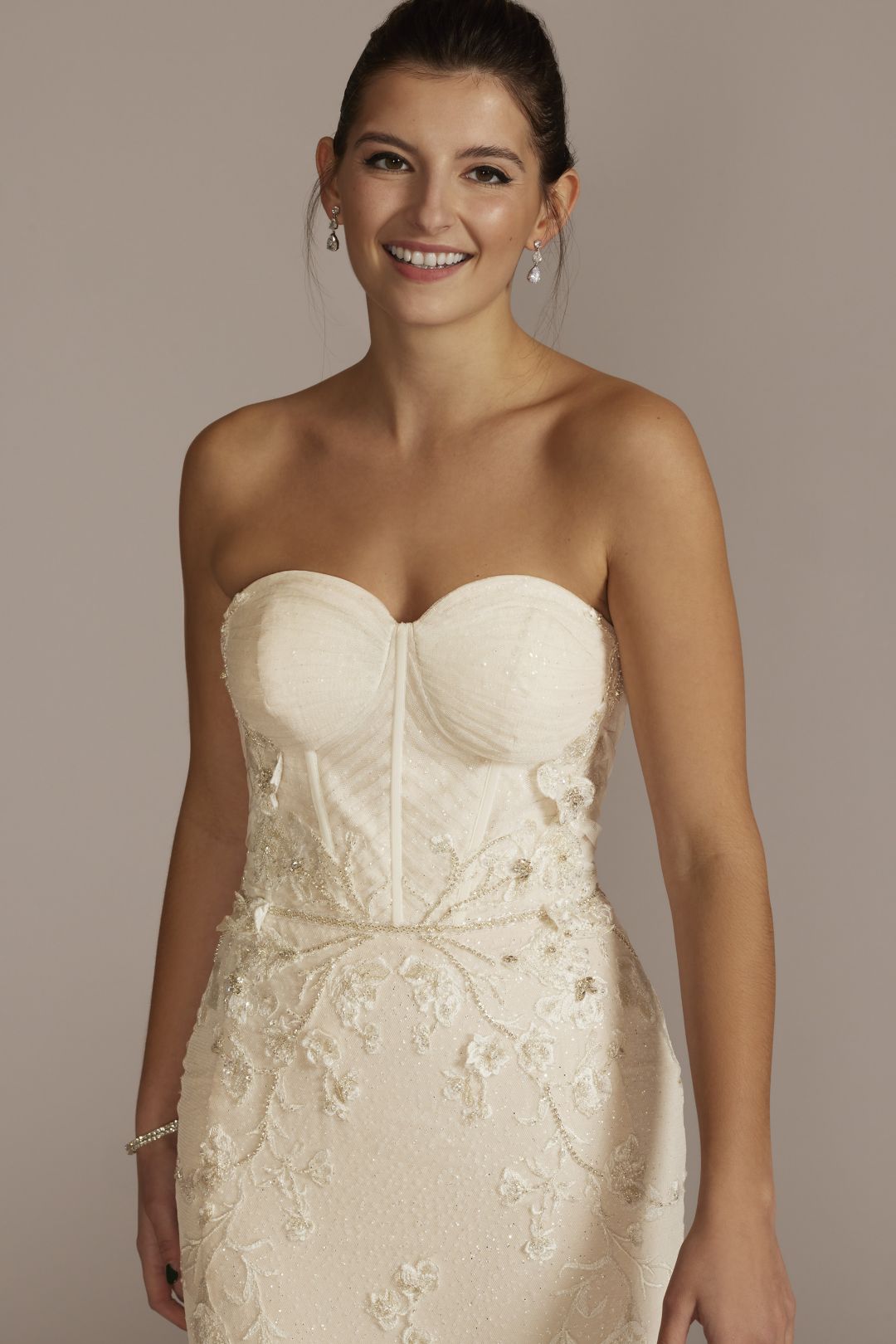 Vestido de novia sirena con corset strapless, MARFIL/PIEDRA, hi-res