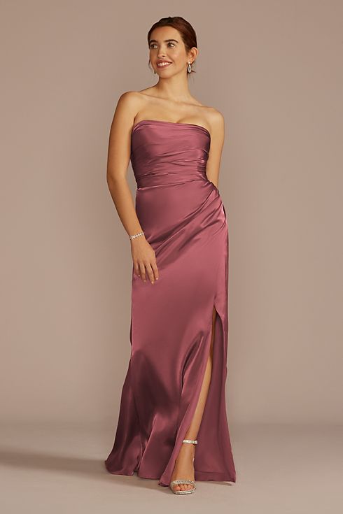 Vestido de dama strapless y abertura en pierna, CHIANTI, hi-res