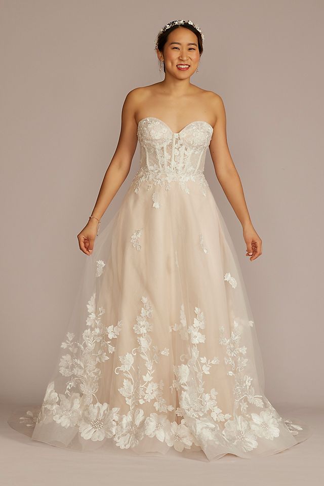 Vestido de novia strapless con corset y mangas desmontables, MARFIL/PIEDRA, hi-res