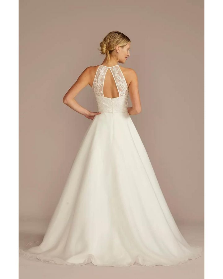 Vestido de novia línea A y escote halter, BLANCO SUAVE, hi-res