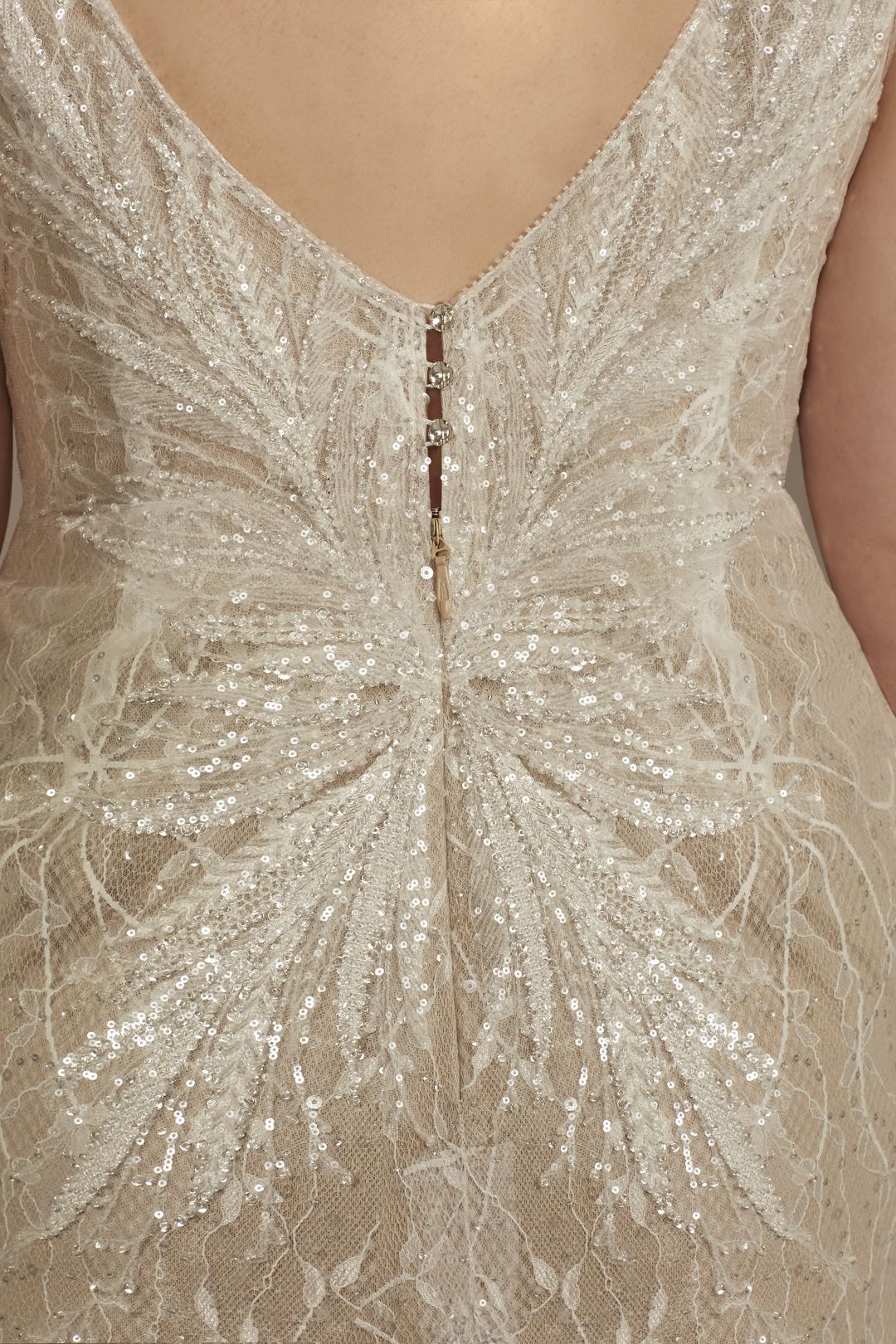 Vestido de novia recto de encaje con brillante pedrería, MARFIL TOSTADO, hi-res