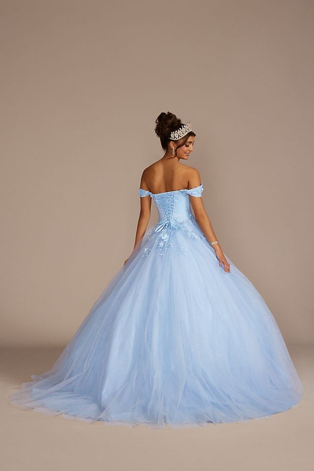 Vestido de quinceañera con mangas caídas al hombro removibles, AZUL CLARO, hi-res
