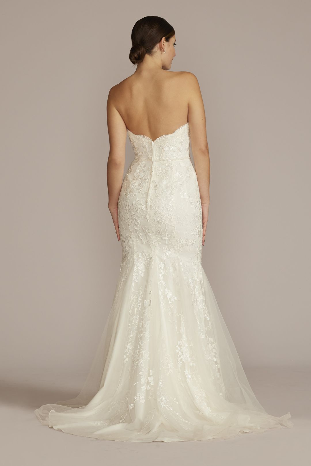 Vestido de novia sirena strapless con encaje floral, MARFIL, hi-res