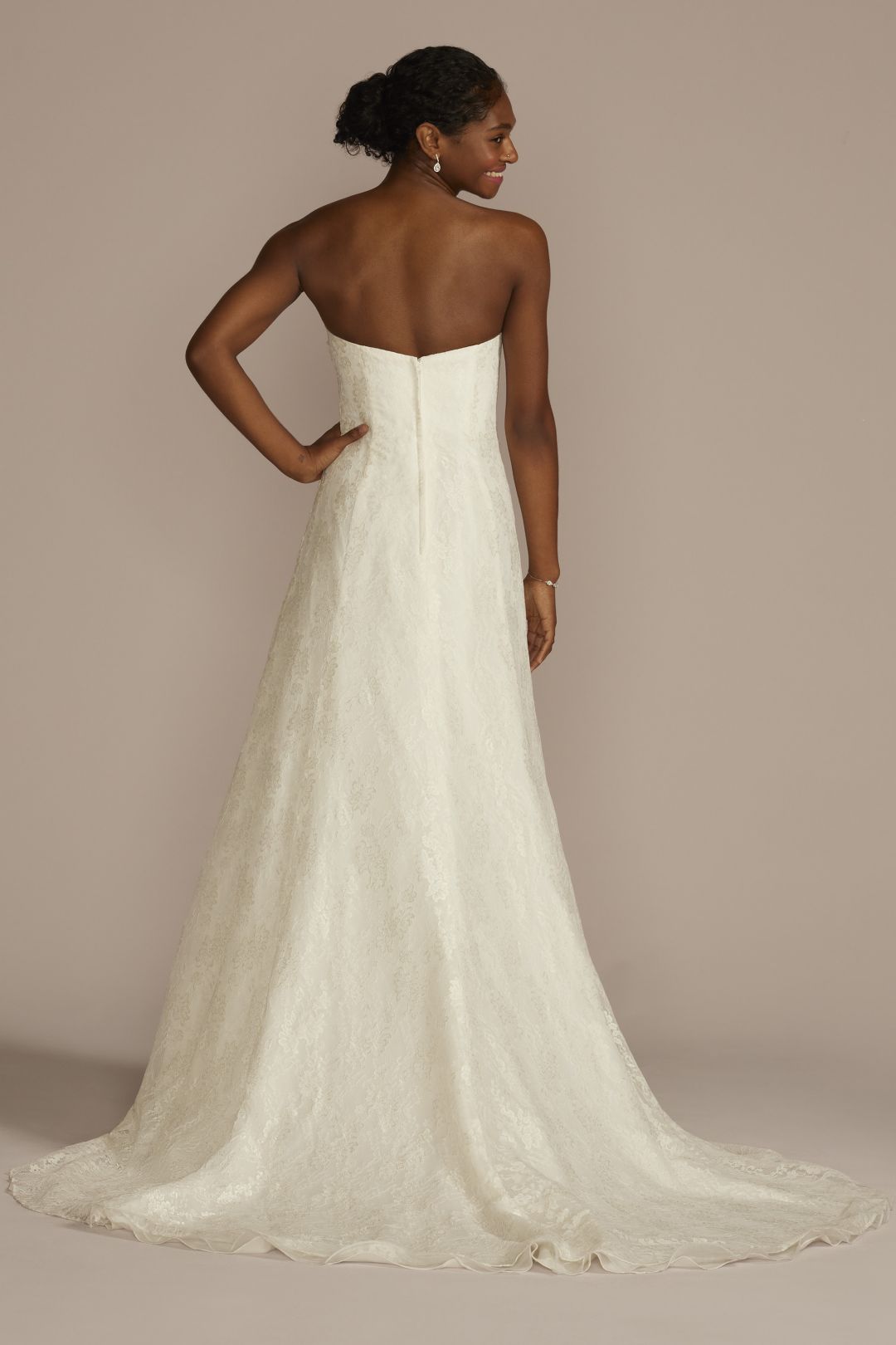 Vestido de novia strapless de encaje con escote corazón, BLANCO, hi-res