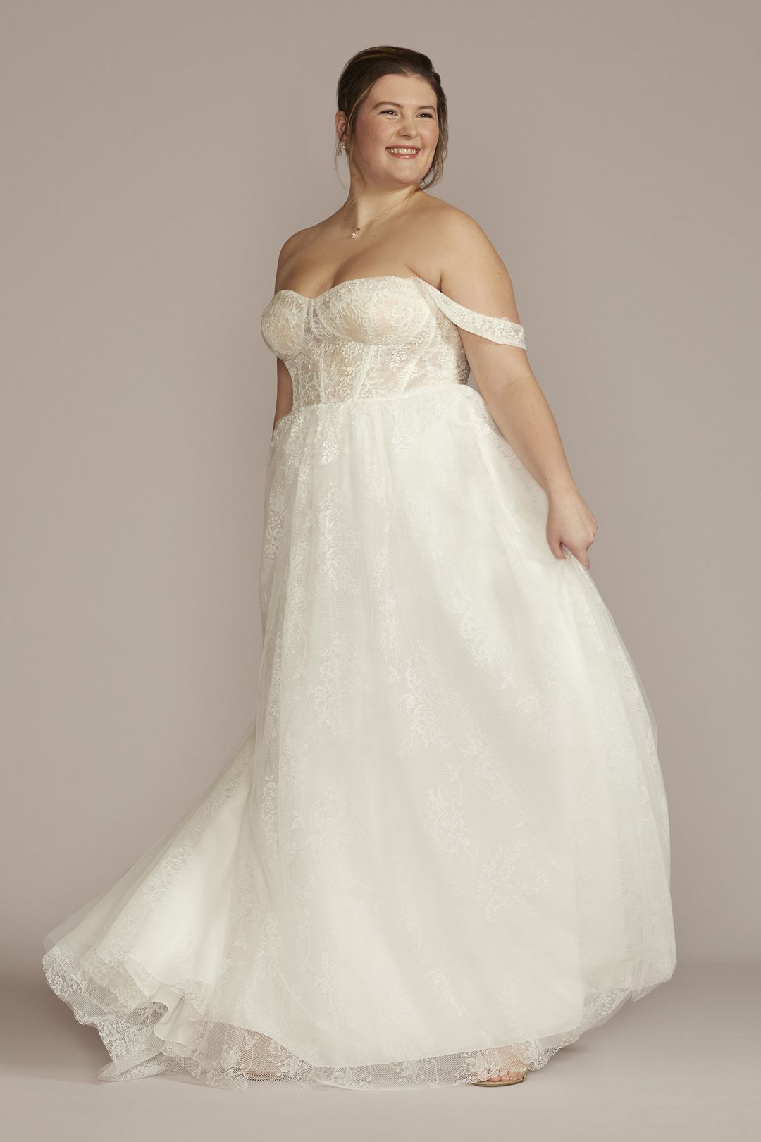 Vestido de novia línea A con corset y tirantes removibles, BLANCO SUAVE, hi-res