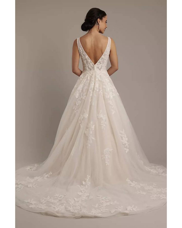 Vestido de novia corte princesa con escote pronunciado, MARFIL SOLIDO, hi-res