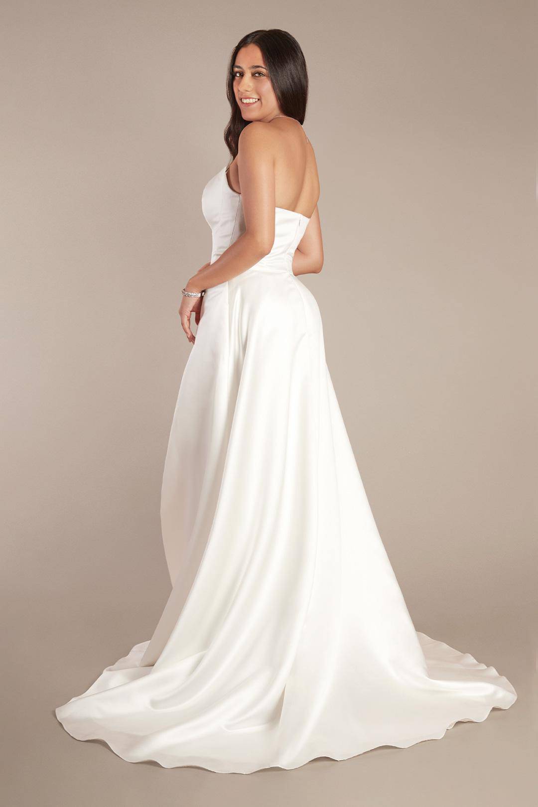 Vestido de novia recto con abertura en la pierna, BLANCO SUAVE, hi-res