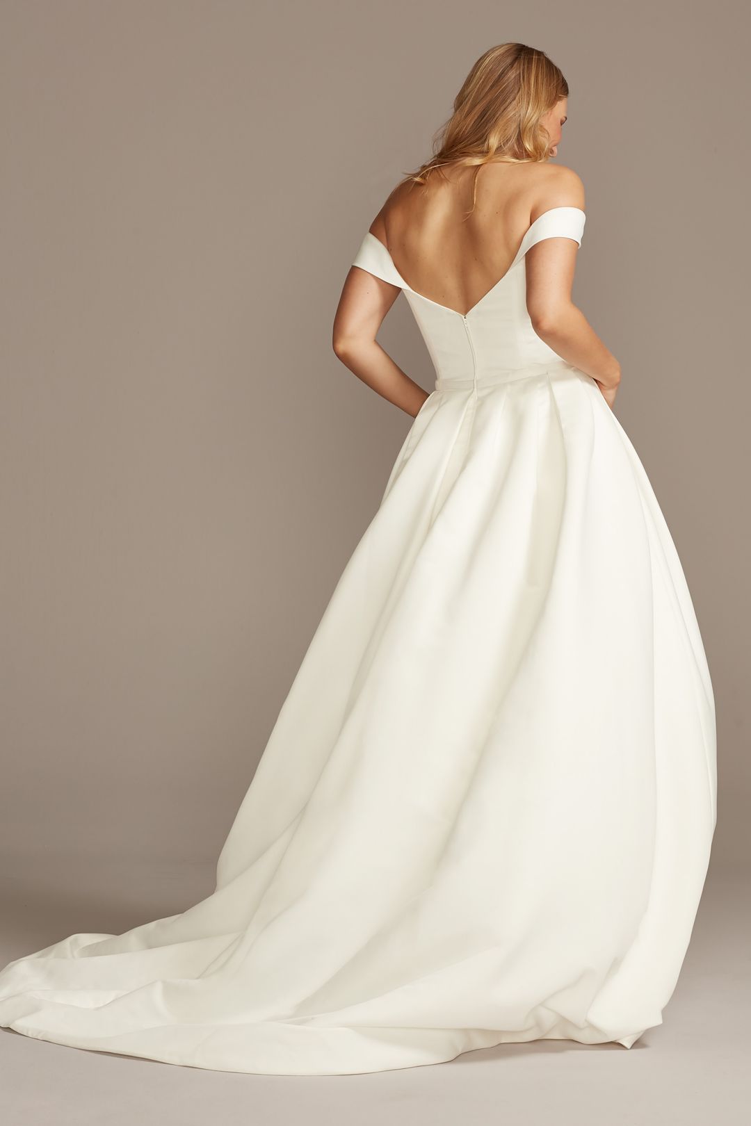Vestido de novia princesa de satín y mangas al hombro, MARFIL, hi-res