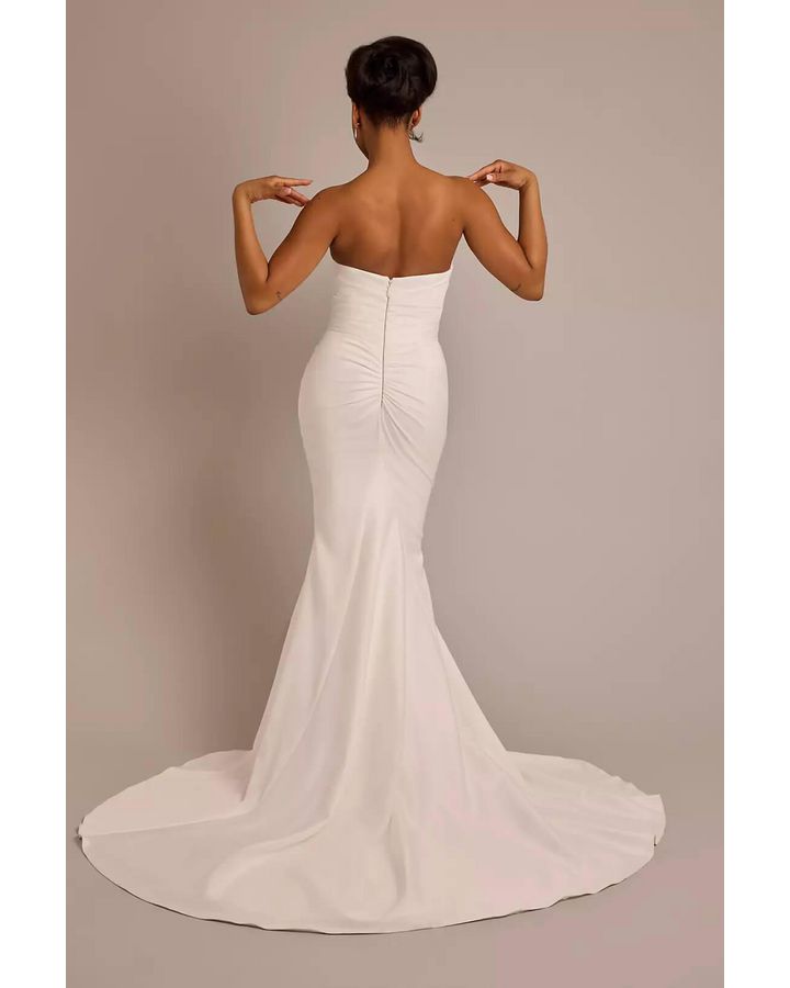 Vestido de novia corte sirena con drapeado, BLANCO SUAVE, hi-res