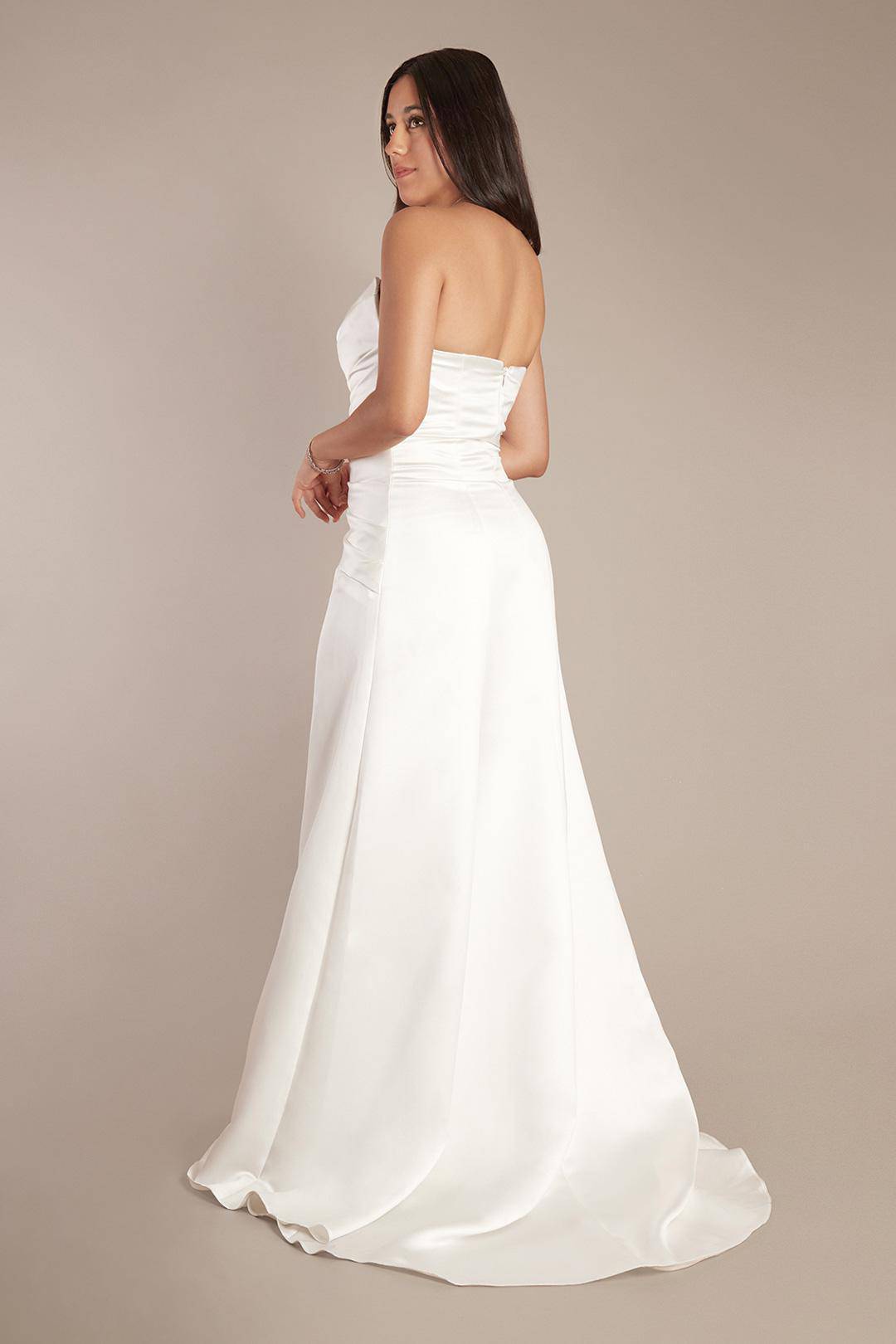 Vestido de novia recto con escote fruncido, BLANCO SUAVE, hi-res