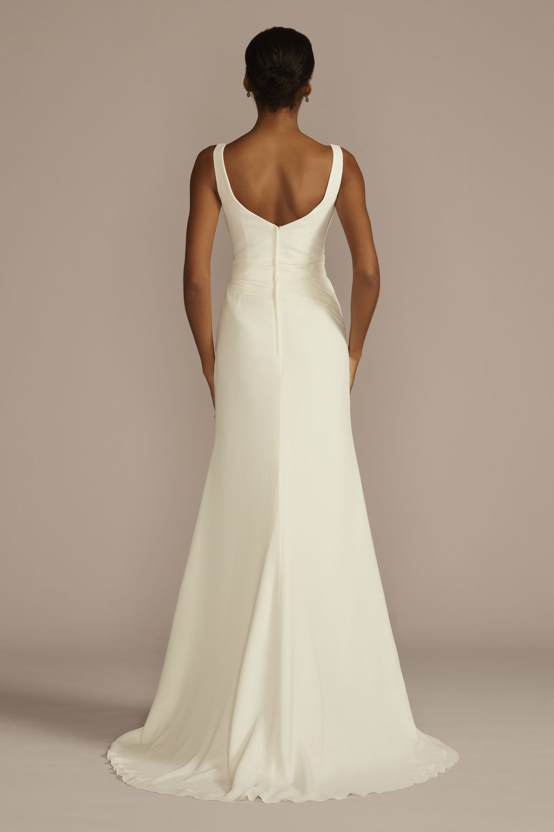 Vestido de novia recto liso con drapeado en cintura, MARFIL, hi-res