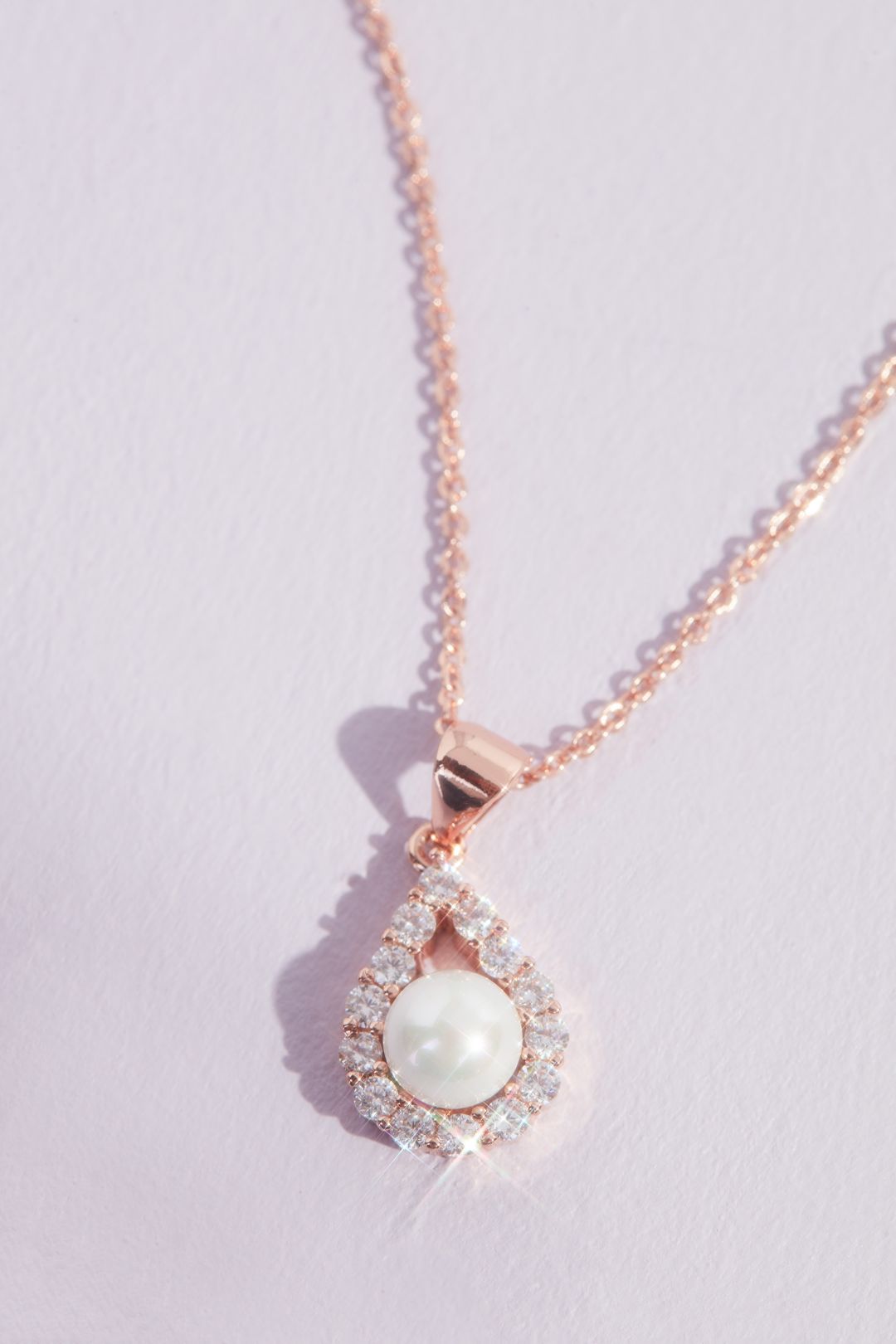 Set de aretes y collar de perlas con halo, ORO ROSA, hi-res