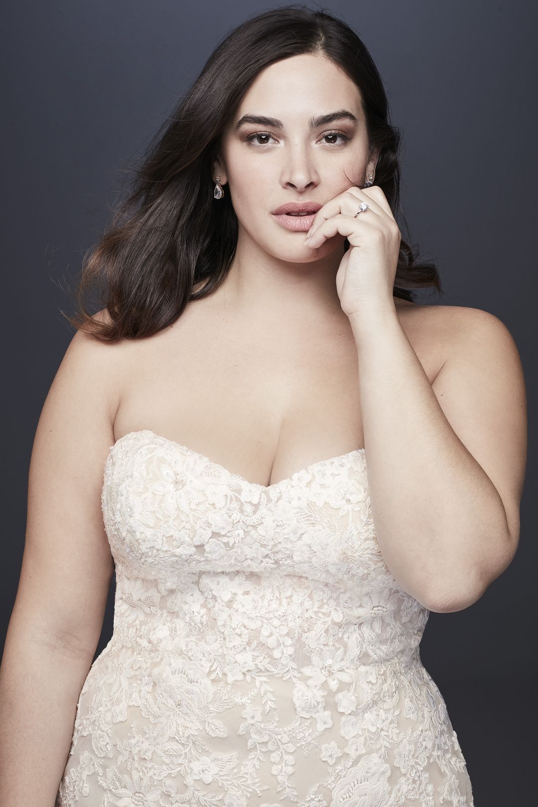 Vestido de novia sirena strapless con aplicación de encaje, MARFIL CH, hi-res