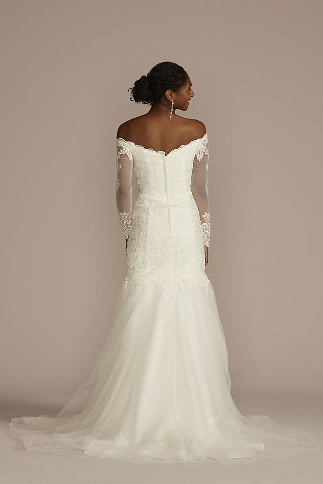 Vestido de novia sirena con mangas largas y hombros descubiertos, MARFIL, hi-res