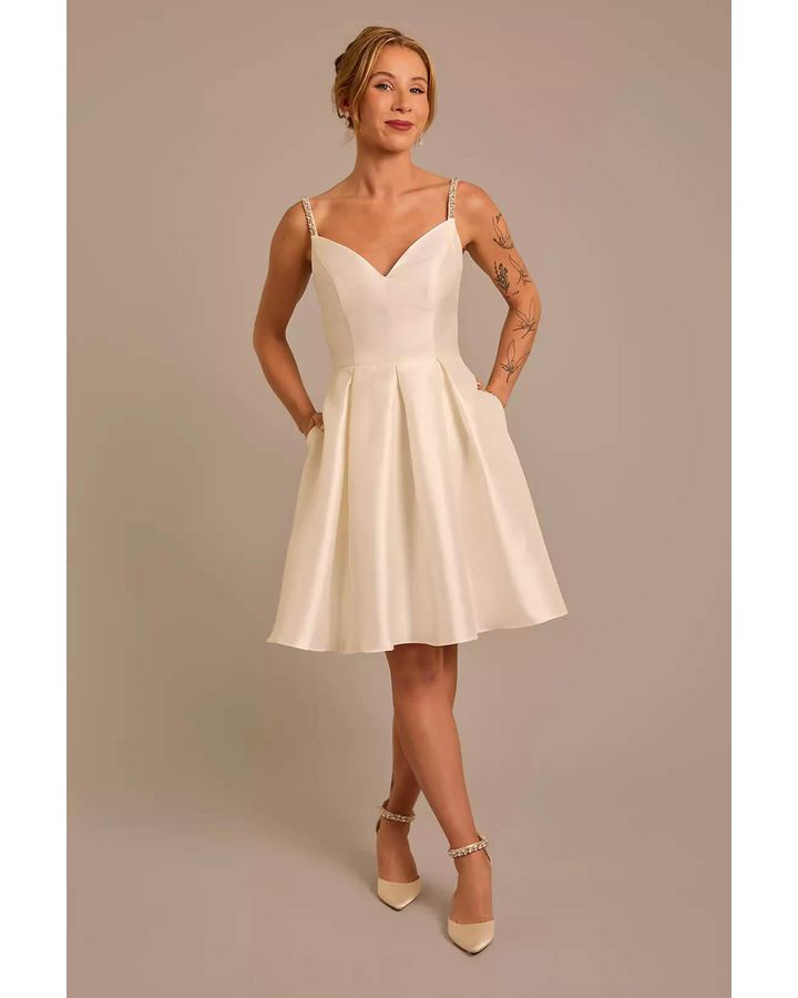 Vestido de novia escote v con tirantes de cristales, MARFIL, hi-res
