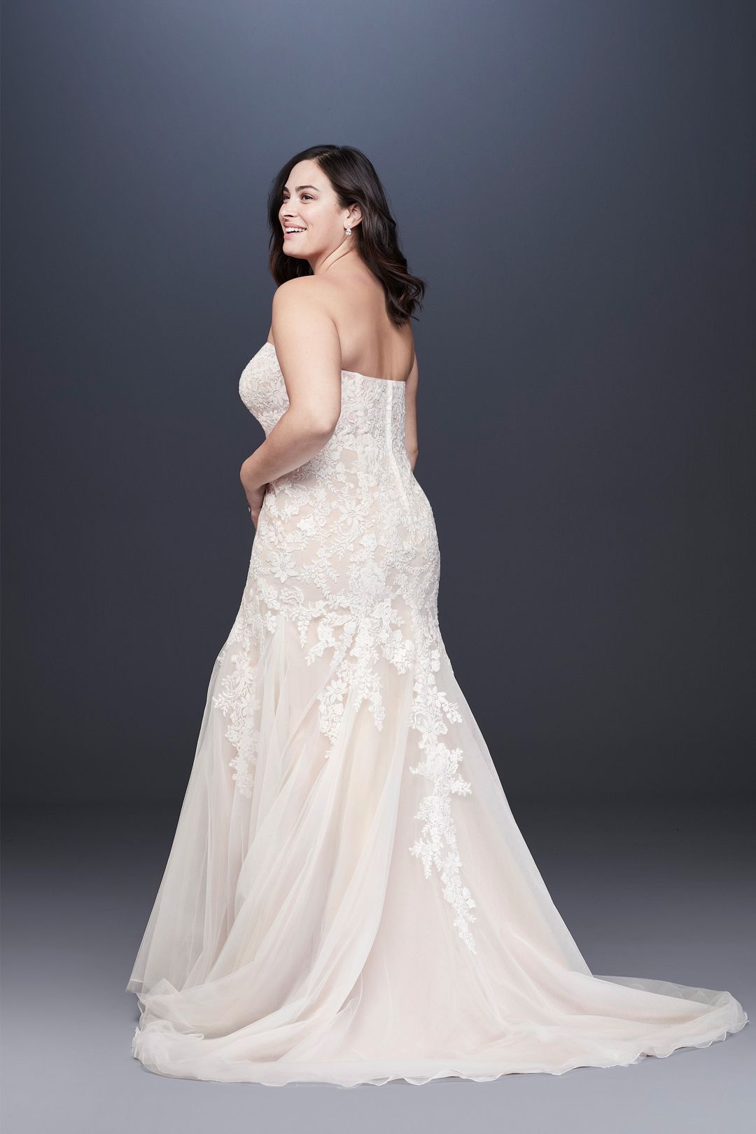 Vestido de novia sirena strapless con aplicación de encaje, MARFIL CH, hi-res