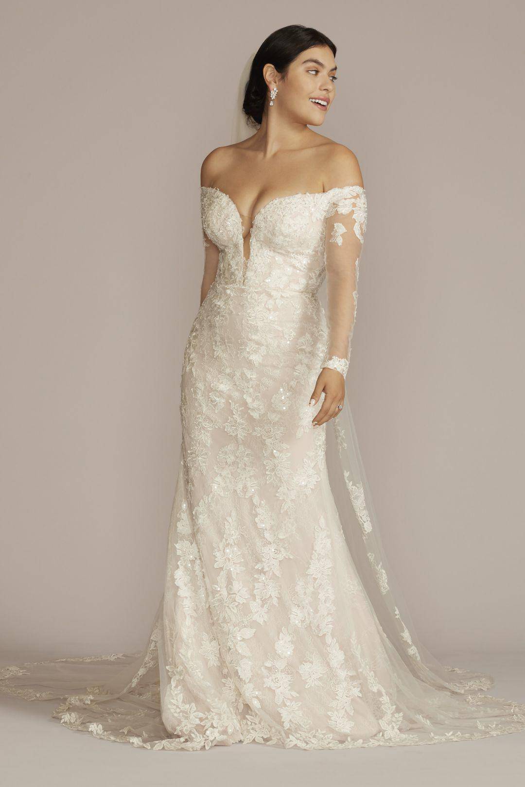 Vestido de novia sirena con mangas largas y hombros descubiertos, MARFIL/CASHMERE, hi-res