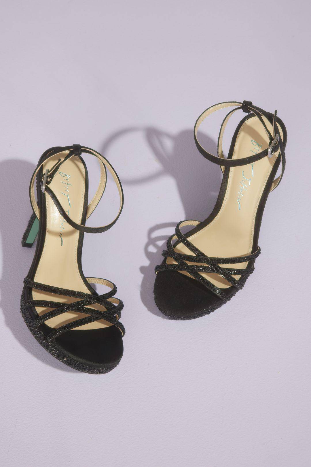 Tacones con tiras cruzadas de cristales, NEGRO, hi-res