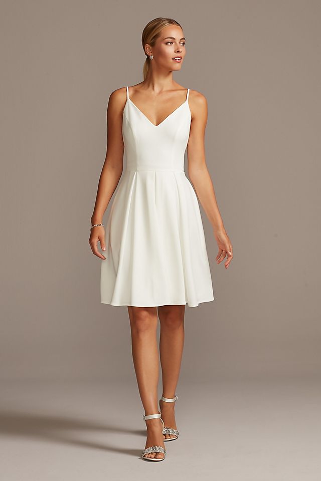 Vestido de novia corto con escote en V y tirantes finos, BLANCO SUAVE, hi-res
