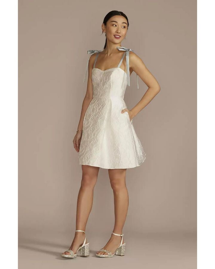 Vestido de novia corto con tirantes, BLANCO SUAVE, hi-res