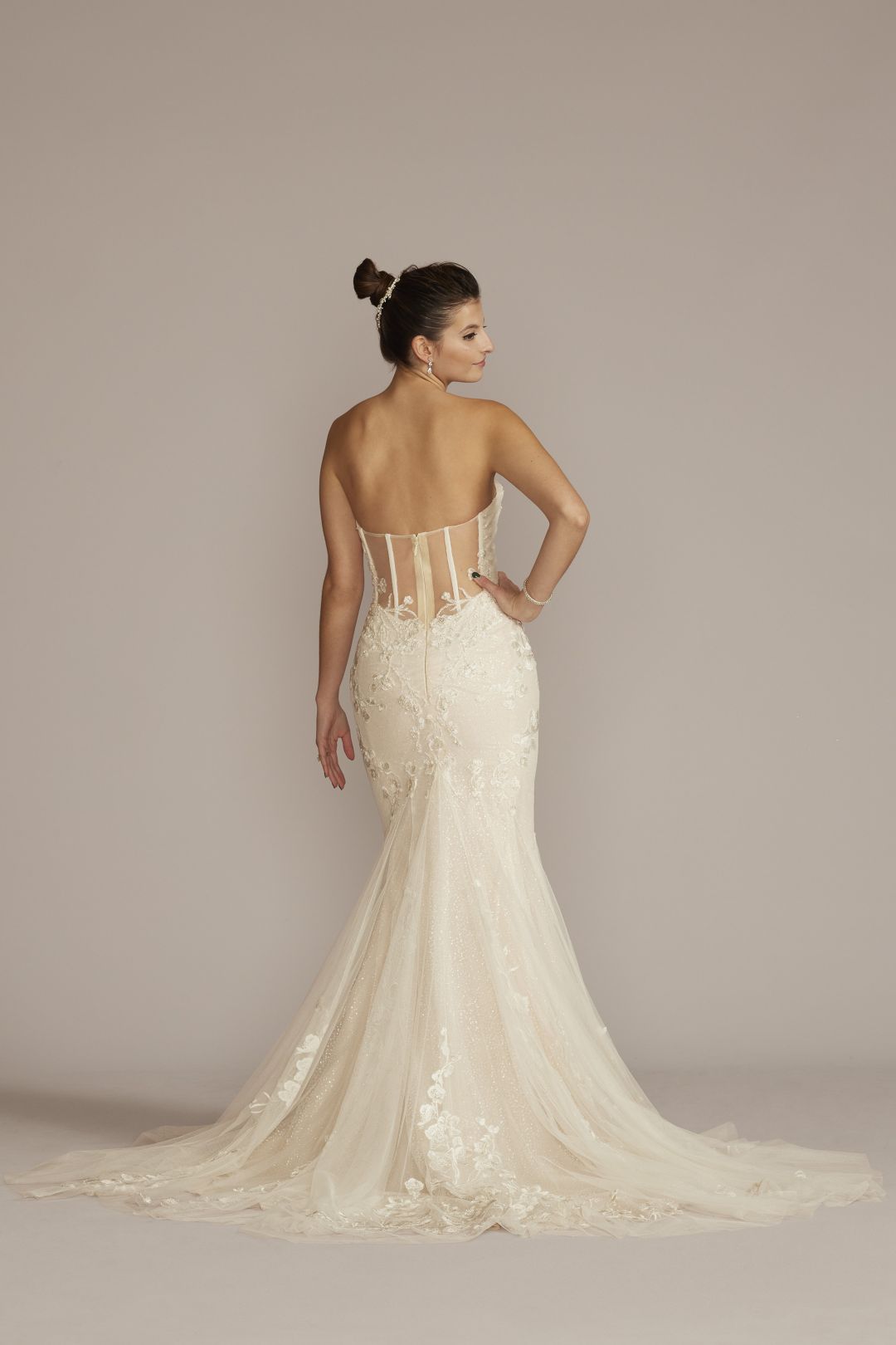 Vestido de novia sirena con corset strapless, MARFIL/PIEDRA, hi-res
