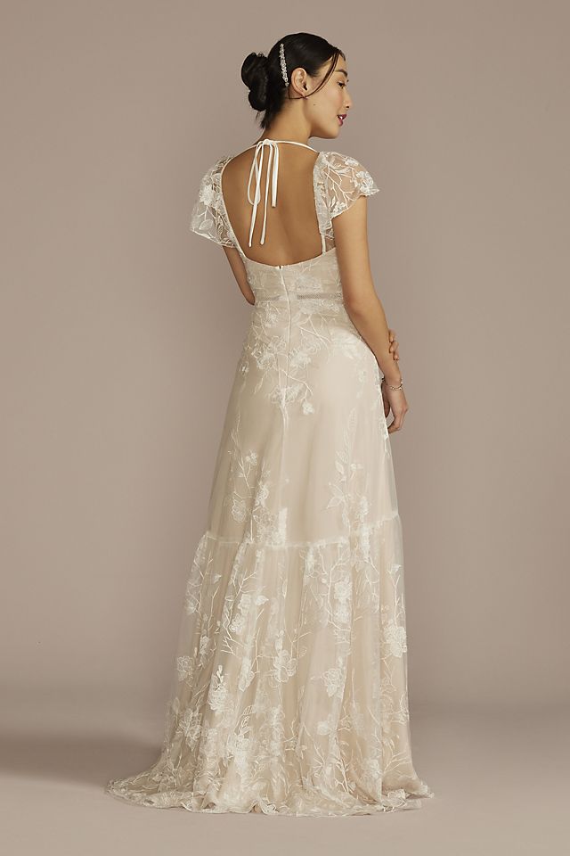Vestido de novia strapless recto con aplicaciones de encaje, HUESO, hi-res