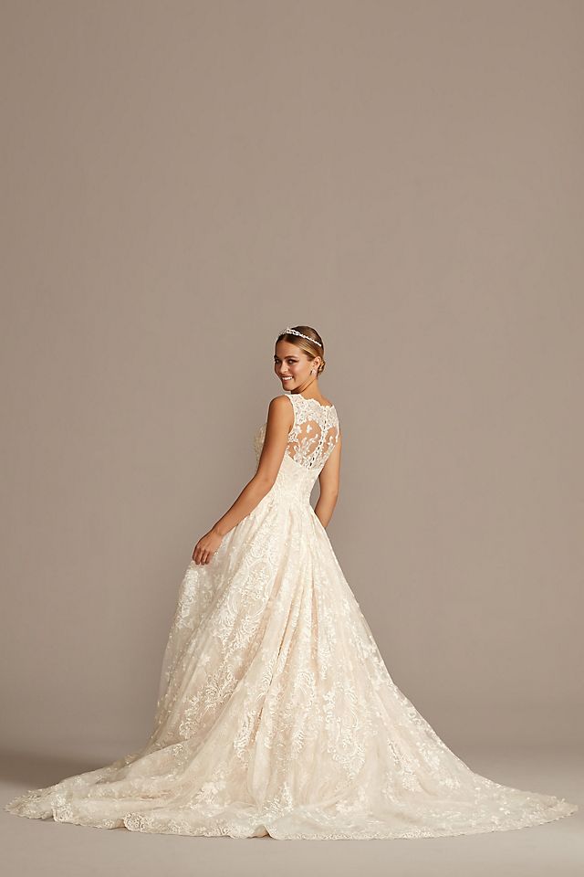 Vestido de novia princesa con escote ilusión y aplicaciones de encaje, MARFIL CH, hi-res
