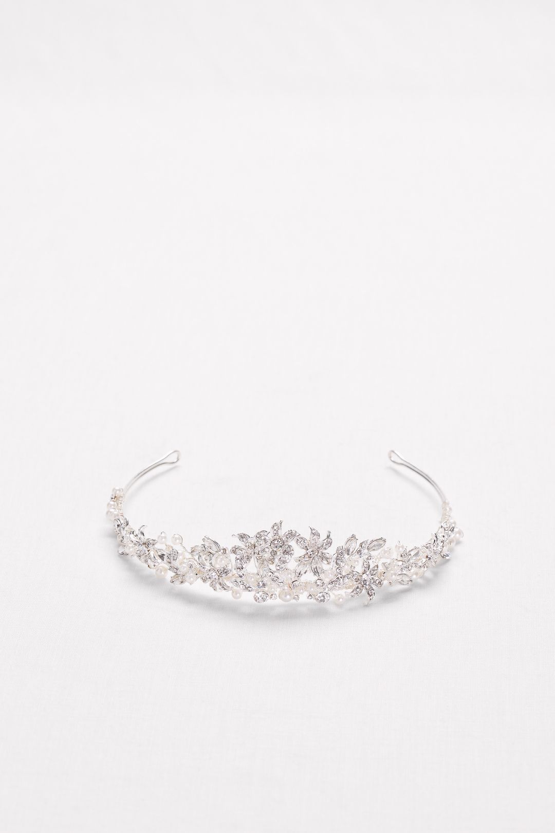 Tiara con diseño floral, incrustaciones de perla y cristales, PLATA, hi-res