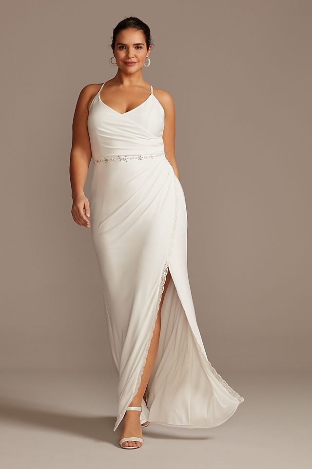 Vestido de novia recto con abertura en la pierna, BLANCO SUAVE, hi-res