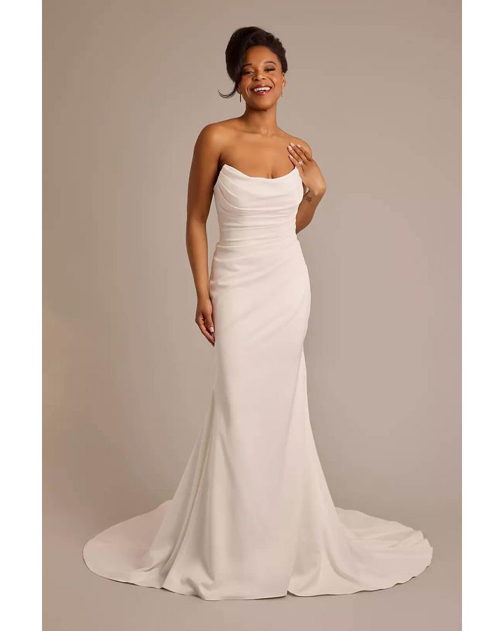 Vestido de novia corte sirena con drapeado, BLANCO SUAVE, hi-res