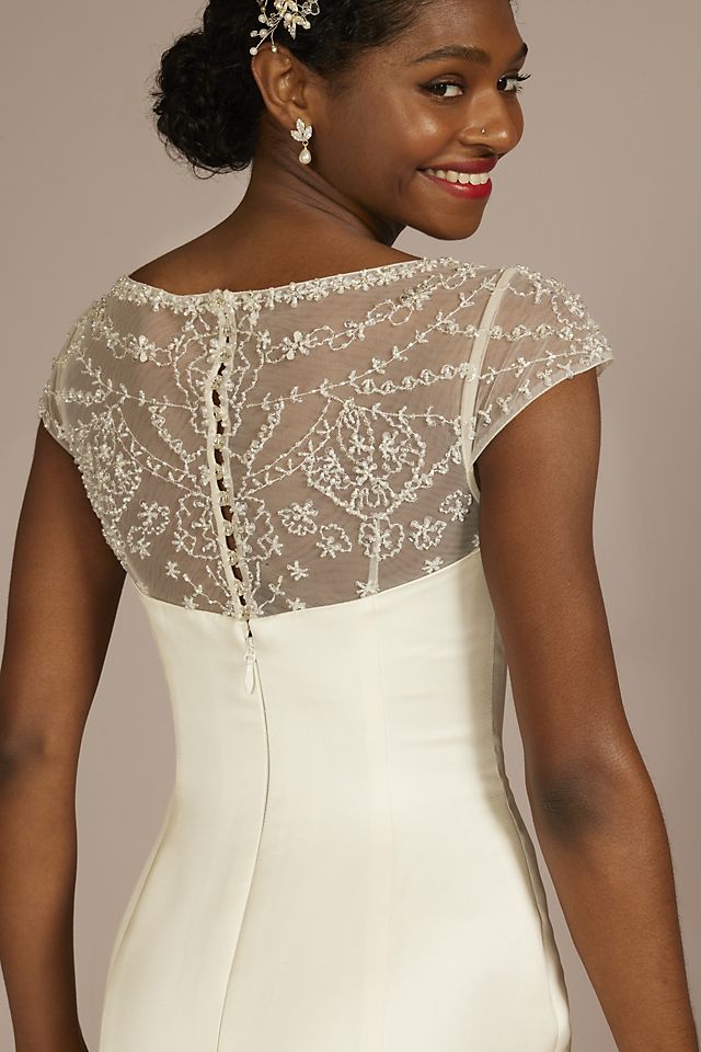 Vestido de novia sirena de encaje con satín, MARFIL, hi-res