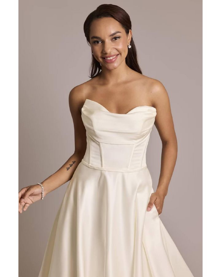 Vestido de novia satinado sin tirantes, MARFIL, hi-res