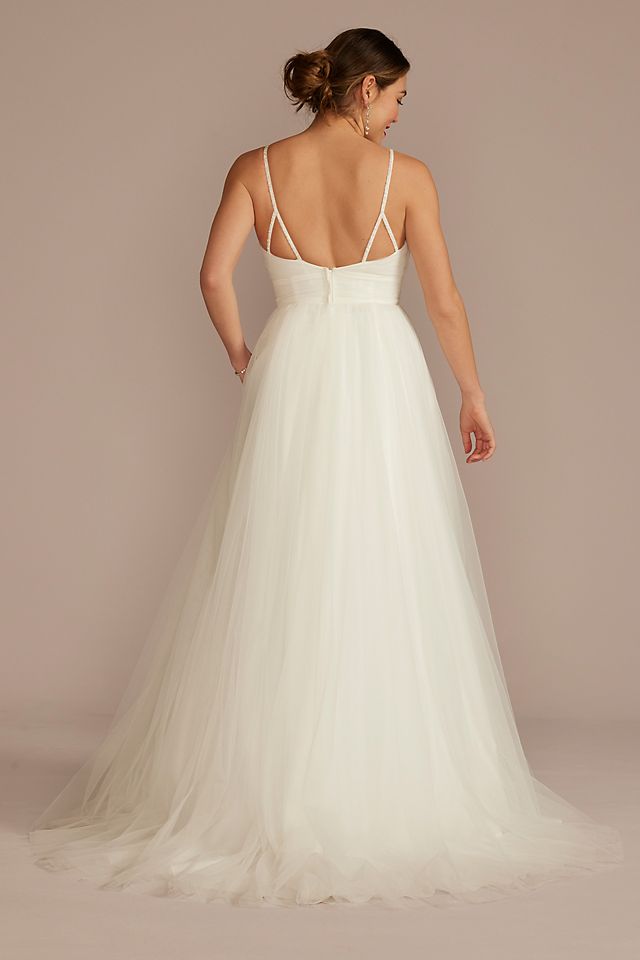 Vestido de novia línea A con espalda baja y tirantes decorados con cristales, BLANCO SUAVE, hi-res