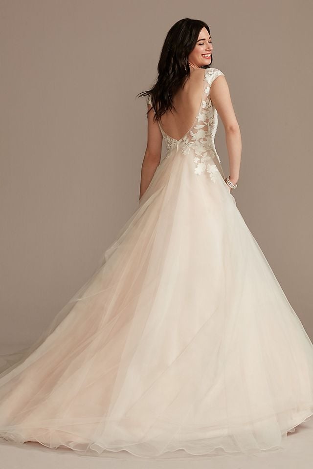 Vestido de novia princesa con aplicaciones florales de encaje, MARFIL/CASHMERE, hi-res