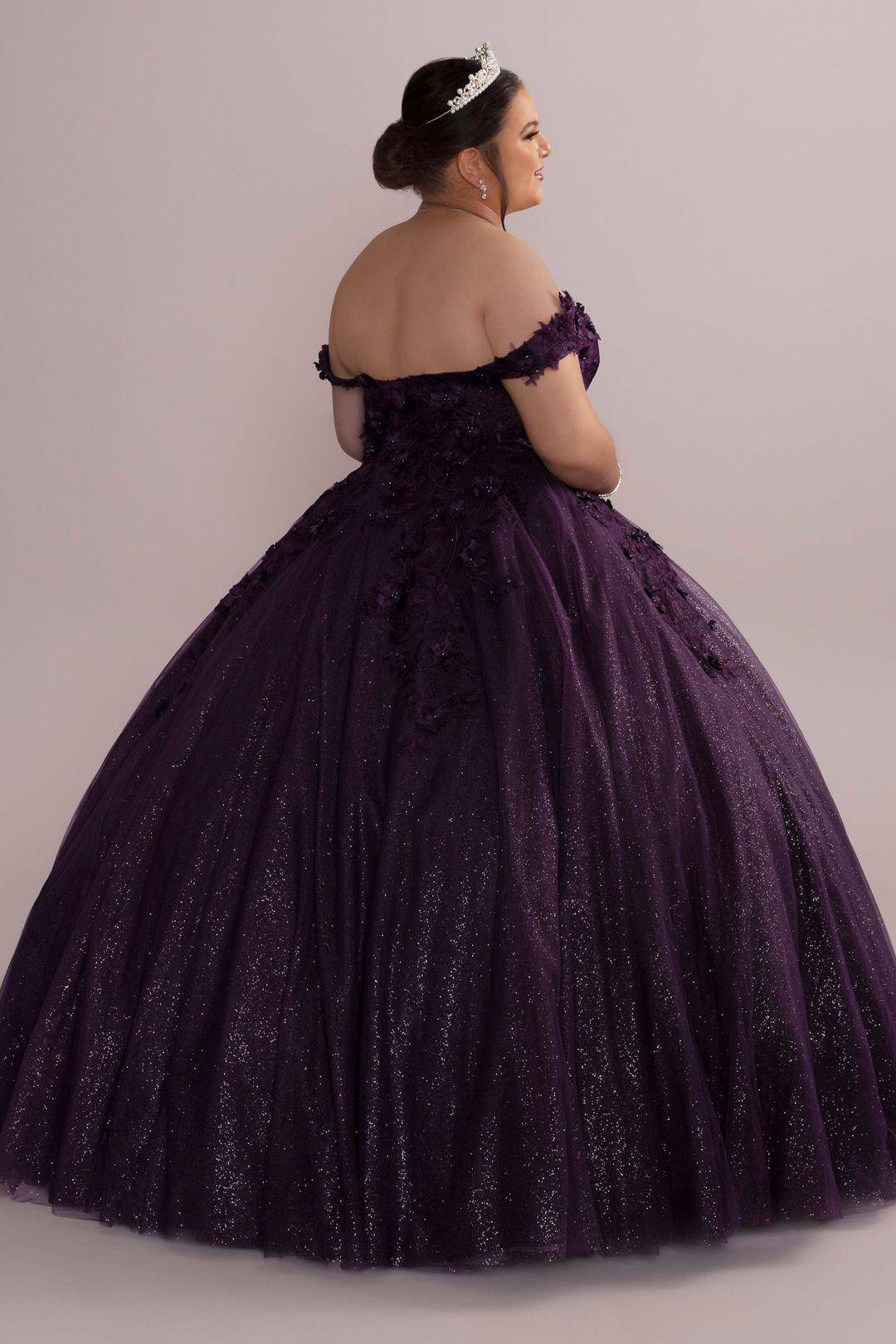 Vestido de quinceañera morado con mangas al hombro removibles y tirantes, MORADO OSCURO, hi-res
