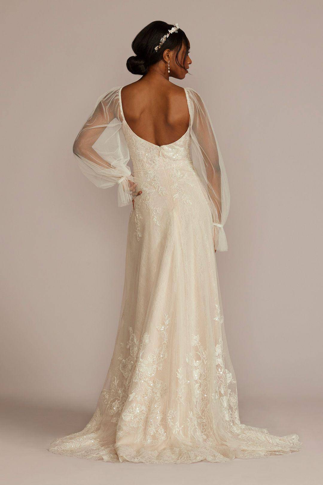 Vestido de novia línea A con mangas largas de tul, MARFIL/CASHMERE, hi-res
