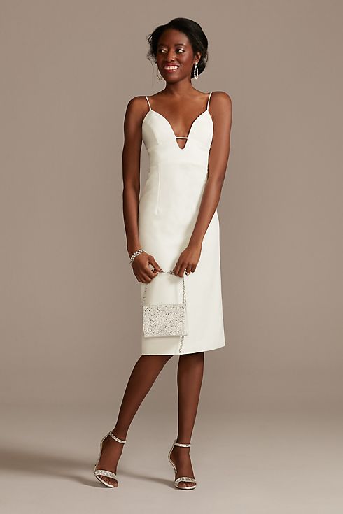 Vestido de novia midi con escote profundo, BLANCO SUAVE, hi-res