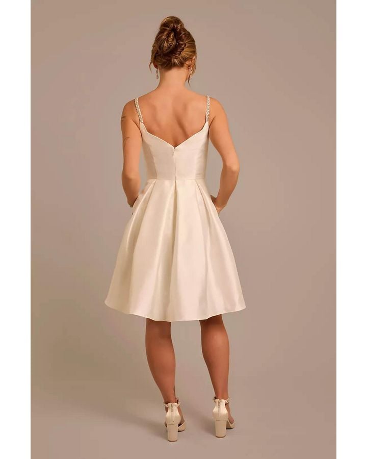 Vestido de novia escote v con tirantes de cristales, MARFIL, hi-res