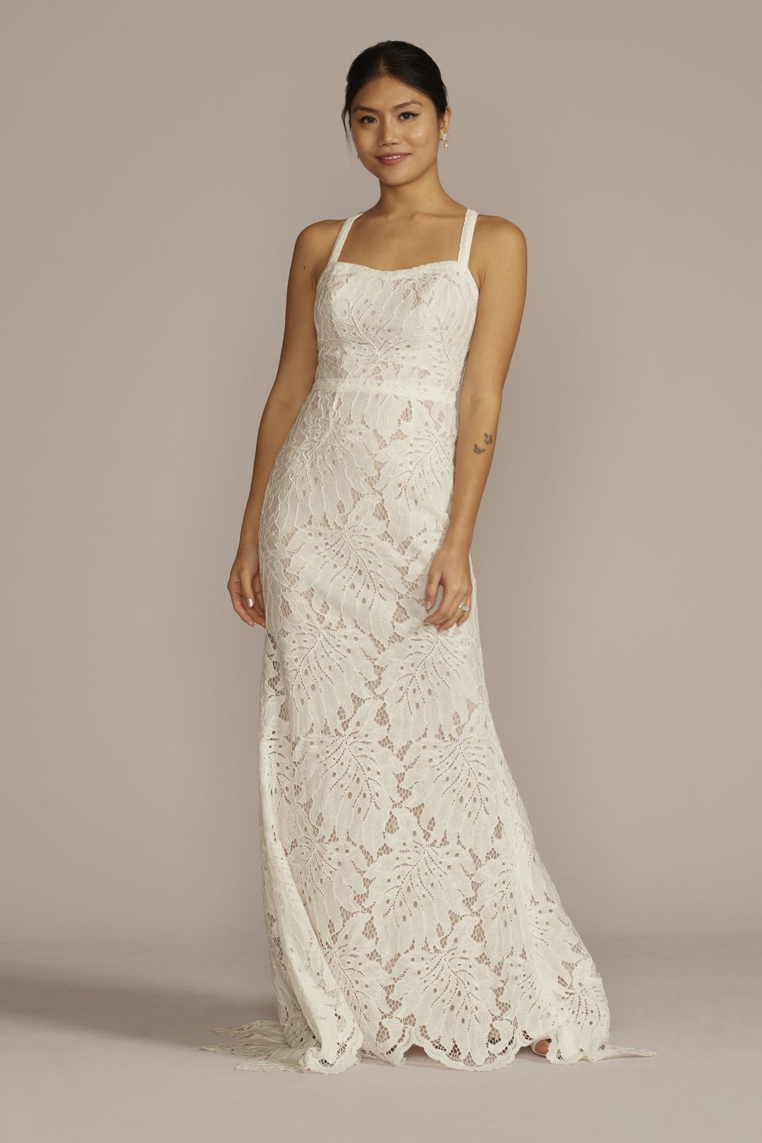 Vestido de novia recto de encaje, , hi-res