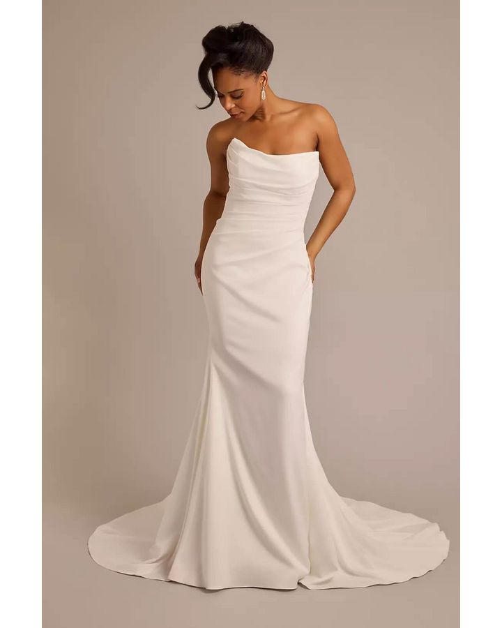 Vestido de novia corte sirena con drapeado, BLANCO SUAVE, hi-res
