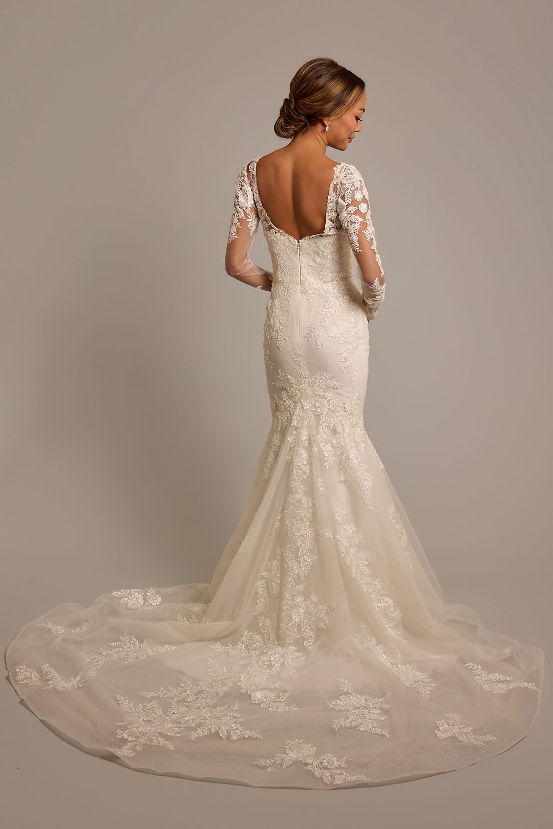 Vestido de novia sirena con mangas largas de encaje, MARFIL/PIEDRA, hi-res