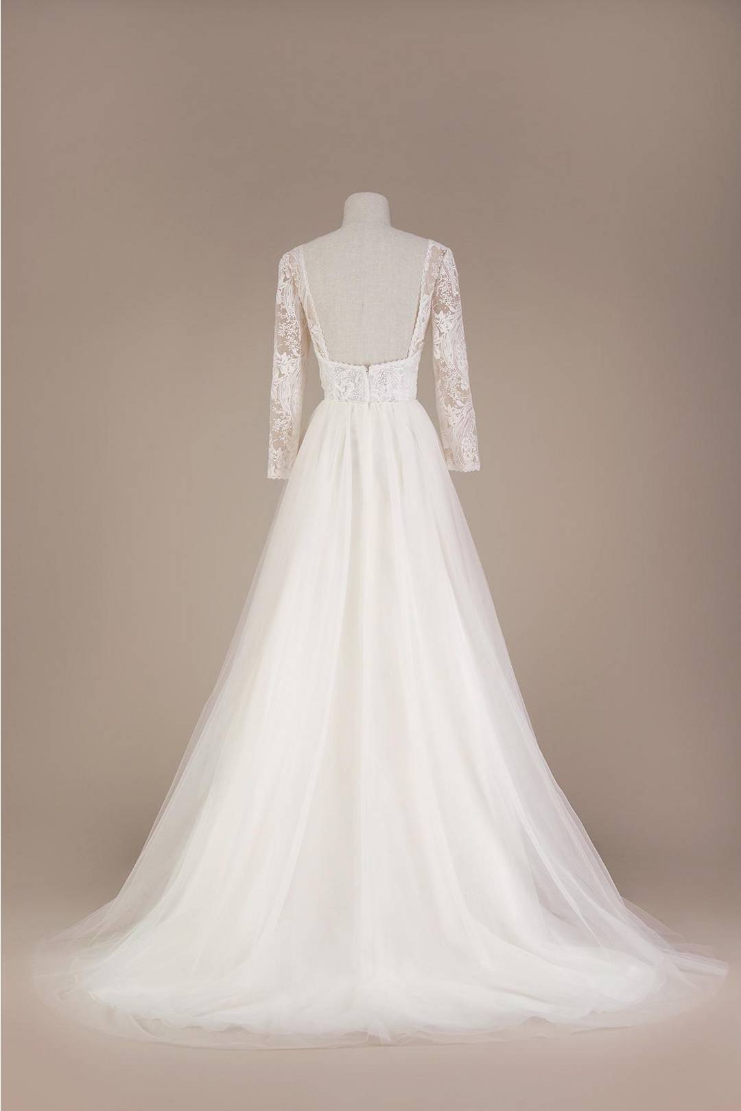 Vestido de novia princesa con mangas largas de encaje, MARFIL, hi-res