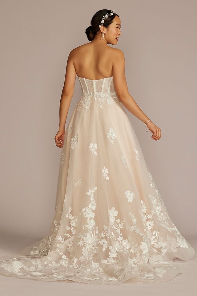 Vestido de novia strapless con corset y mangas desmontables, MARFIL/PIEDRA, hi-res