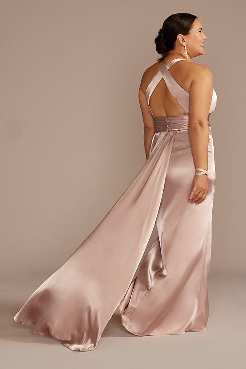 Vestido de dama con tirantes cruzados en espalda y abertura en pierna, VINO, hi-res