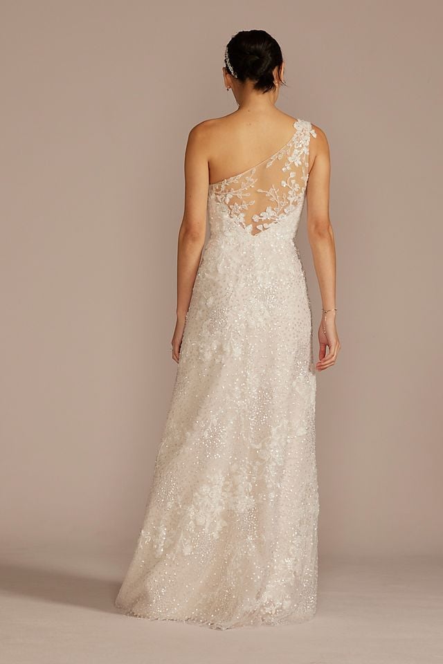 Vestido de novia línea A con escote asimétrico y falda desmontable, MARFIL/PIEDRA, hi-res