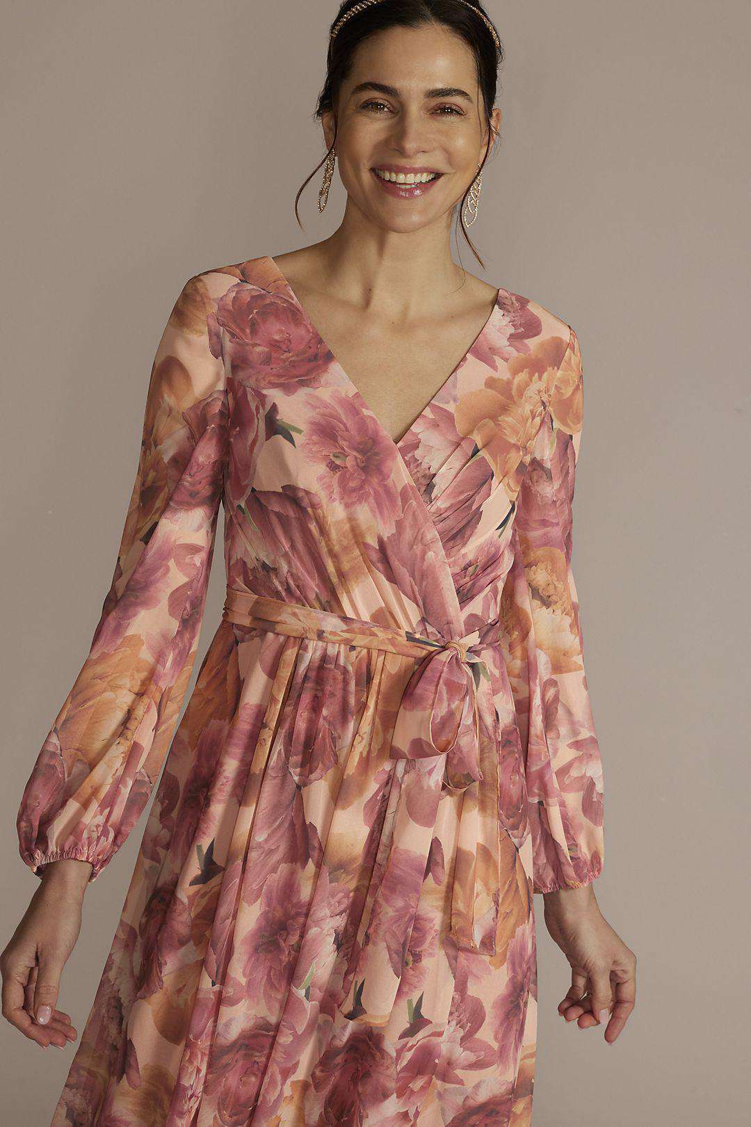 Vestido largo con estampado floral de mangas largas, ROSE, hi-res
