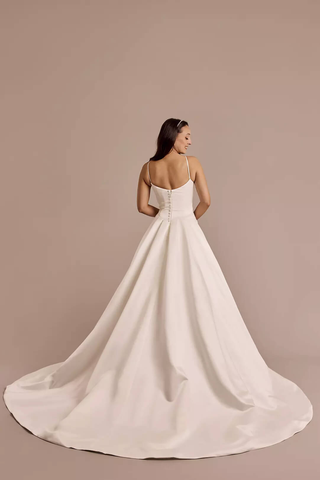 Vestido de novia satinado con tirantes, BLANCO SUAVE, hi-res