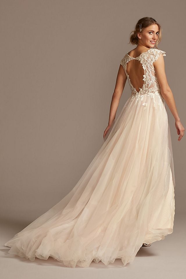 Vestido de novia línea A con transparencias y escote profundo, MARFIL/CASHMERE, hi-res